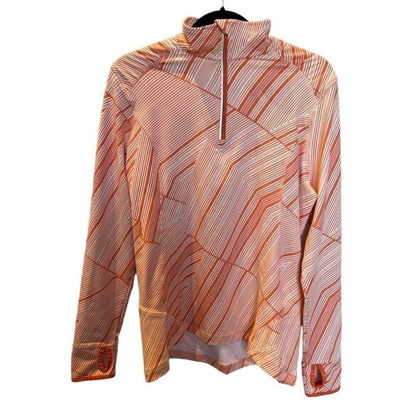 Lands' End Women's Warm Up Top Orange/Cream Stripe Size Large 14-16 - Picture 1 of 12